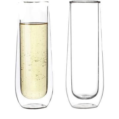 China 2021 Outdoor New Eco-friendly Borosilicate Double Wall Champagne Glass Set For Wedding Party for sale