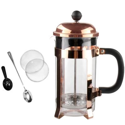 China Rose Gold Electroplating Color Coffee Viable Diver Borosilicate Glass French Press 350ML for sale