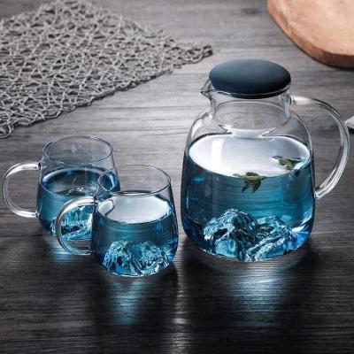 China Country 1.8ML Gradient Borosilicate Glass Tea Pitcher Blue Top Mountain Water Glass Kettle Pitcher Heat Resistant Sets for sale