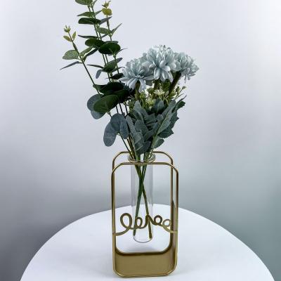 China High Quality Modern Crystal Flower Vase Clear Metal Frame Mini Glass Vases Nordic Home Farmhouse Decor for sale