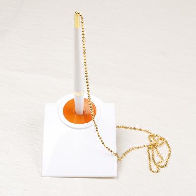 China Pen with Holder Customs Office Table Desk Top Counter Plastic Ball Pens with Pen Holder and 80cm Metal Bead Chains for sale