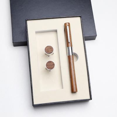 China office & Custom School Pen Luxury Gift Box Logo With Cufflinks And Roller Pen Made By Wood for sale