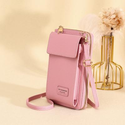 China Fashion Lychee Grain Small Wallet Ladies Small Wallet Mobile Phone Bag Zipper Waterproof Leather Bag for sale