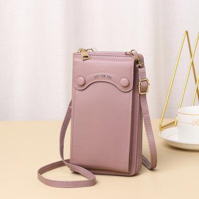 China New WBF 2022 small leather wallet fashion lady cell phone bag mobile phone card bag lady messenger bag waterproof for sale