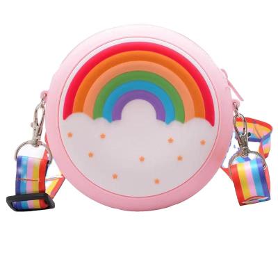 China Factory Wholesale Cute Cartoon Girl Little Shinny Small Coin Pouch Silicone Rainbow Kids Bag for sale