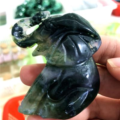 China China Natural Hand Carved Moss Agate Crystal Elephant For Decoration Gift for sale