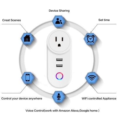 China Chaoran WiFi Alexa USA Outlet Residential / Multi-Purpose Smart Plug Connected USB Controlled Power Socket TUYA Socket for sale