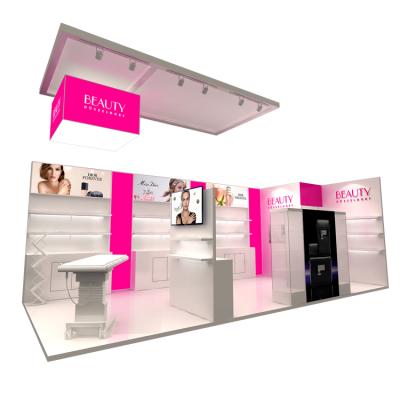 China Lightweight 30MINS QUICK BUILD 2021 High-End Cosmetic Booth Design System Show Backdrop for sale