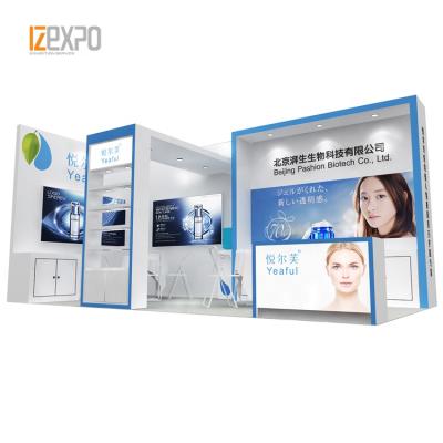 China IZEXPO 30MINS QUICK CONSTRUCTION 10x20 Corner Fair Cosmetic Exhibition Booth Design For Trade Show for sale