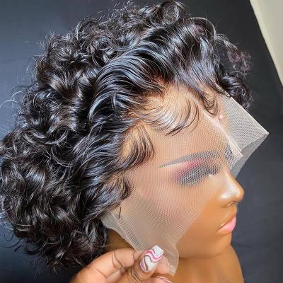 China PIXIE Human Hair Short Headband Bob Cut Wig With Bangs, Short Pixie Curls Human Hair Bob Wig For Black Women for sale