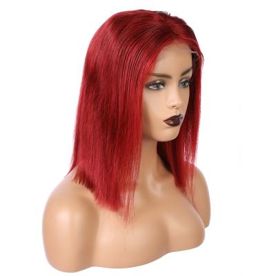 China Cheap 100% Bright Red 10 Inch Lace Wave Hair Silky Straight Raw Indian Hair Extension Front Wig for sale