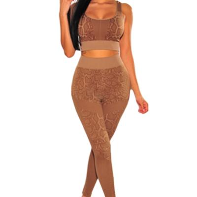 China 2021 New Product Style Yoga Suit Snake Print Yoga Suit Long Yoga Sets Leggings Breathable Warm High Waist Vest for sale