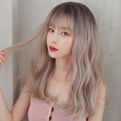 China Wholesale Women's Long Hair Natural Fluffy Flaxen Synthetic Wig C-0306 Air Bangs for sale