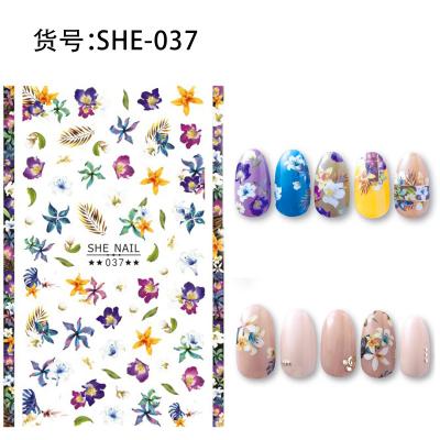 China Wholesale SHE037-SHE068 3D Utralthin Flower Paper Art Decals Decoration Leaf Manicure Adhesive Nail Wraps Nail Art Stickers for sale