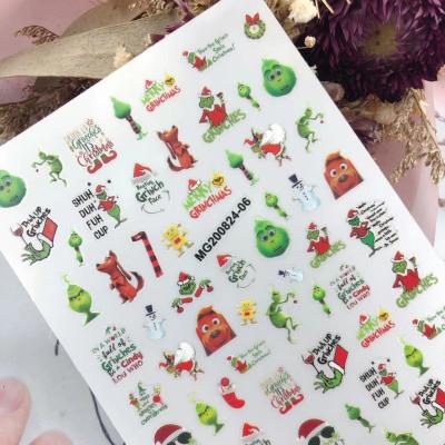 China Nail Art Sticker Gel Decals Nail Art Decoration Japanese Style Adhesive Sliders Grinches Christmas 3D Nail Stickers for sale