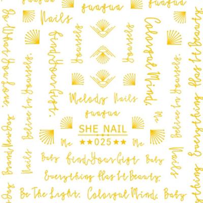 China Wholesale SHE025-SHE036 3D Gold Silver SHE025-SHE036 Alphabet Nail Art Decoration Applique Nail Paper Stickers Hand Writing Letter for sale