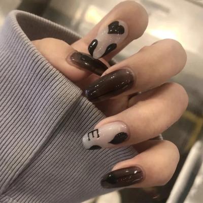 China Other New Design 24 Pcs/Pattern Black Set Heart Finished Wearing Fake Nails Long Ballet Nails Press 