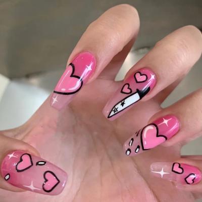 China Other New Design 24pcs/box Ballerina Coffin Rose Cartoon Long Knife Private Label Nails Supplies With Heart Fake Nails Wholesale for sale