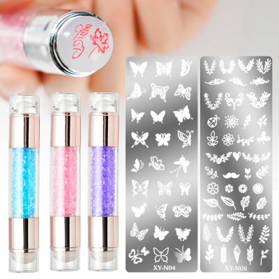 China Factory Supply Clear Milky Silicone Scraper Transfer Template Master Nail Art Stamper Kit SCNT50 for sale