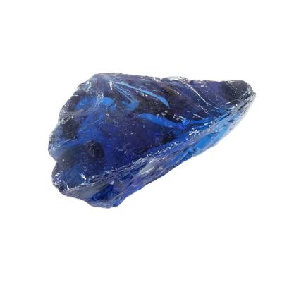 China Natural Crack Or Tumbled Landscaping Glass Rocks Large Natural Decorative Dark Blue Decoration Slag for sale