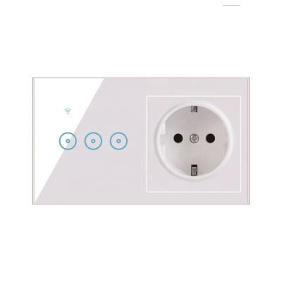 China Wifi 3 Band Wifi Standard EU Mood Glass Wall Touch Switchs Socket Works with tuya or ewelink App for sale