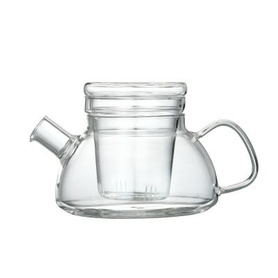 China Wholesale Handmade Heat Resistant Glass Short Flower Glass Teapot Short Mouth Teapot Tea Set Mouth Pot Filter Nordic Flower Teapot for sale