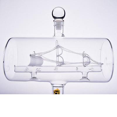 China Hot Sale Liquor Transparent Brandy Wine Decanter Glass Decanter Sailboat Decanter Amazon Whiskey Vodka With Wooden Stand Set for sale