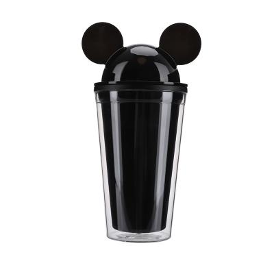 China Double wall 12oz plastic water bottle bpa mini minnie mouse viable acrylic clear tumbler cup with mickey with straws and lid for sale