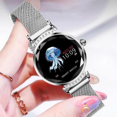 China APP control 2021 fashion H2 fashion flower-shape glass smart smart watch for women for sale