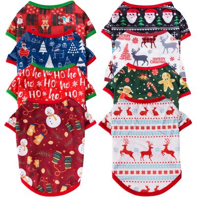 China Viable Hot 8 Christmas Design Pet Clothes Snowman Printing Pet T-shirt Summer Dog Christmas Clothes T-shirt for sale