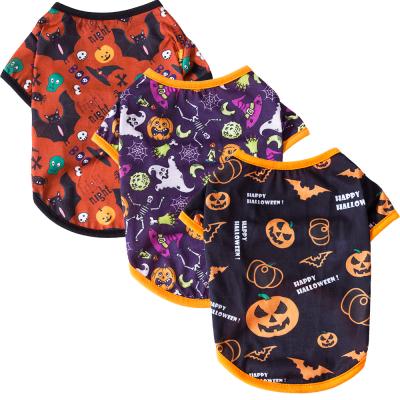 China 2021 New Viable Classic Halloween Pet Pumpkin T-shirt Vest Halloween Soft Print T-shirt Cotton Dog Clothes for sale