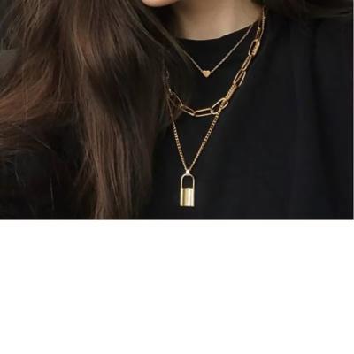 China MELLON Fashion Fashion Lady FASHIONABLE Chain Necklace Lock Geometric Layered Pendant Necklace Jewelry Gold Jewelery for sale