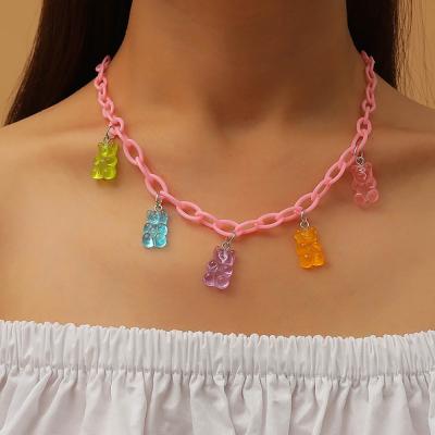 China MELLON FASHIONABLE Lady Rainbow Fairy Kawaii Necklace 50cm Acrylic Candy Colored Fondant Bear Lovely Pendant for sale