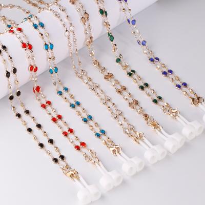 China Fasion MELLON Colors Silicone Anti-lost Non-slip Ring Rope Chain Glass Crystal Masking Hanging Masking Chain for sale