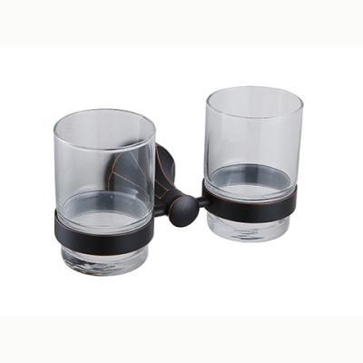 China Modern Bathroom Wall Mounted Oil Rubbed Bronze Toothbrush Holder With Glass Cup for sale