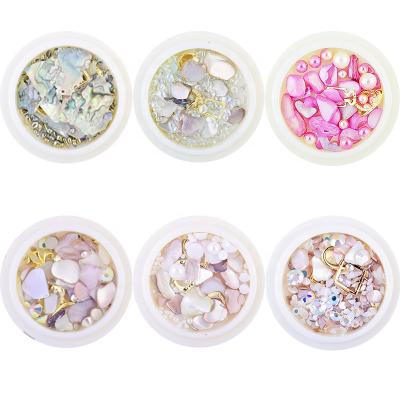 China Nail Charms Nail Art Decoration Natural Abalone Shell Decals 3D Nail Art Crushed Shell Seashell Set for sale