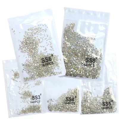 China Gold 3D Non HotFix FlatBack Nail Art Dance Flat Clear Crystal Decoration Rhinestones Decorations Shoes And Nail Back SS3-ss8 1440pcs ab for sale