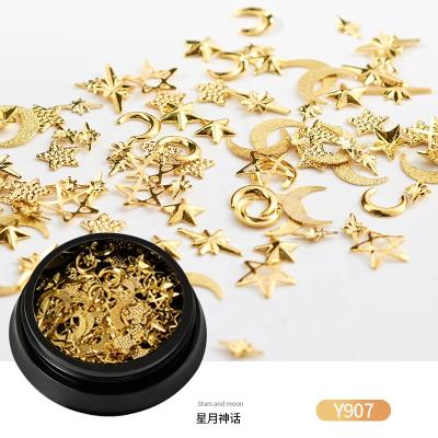 China Nail Charms Nail Art Decals Punk Star Moon Gold Art Decoration Metal Rivets Studs 3D Nail Charms Jewelry Studs Nail Design Supplies for sale