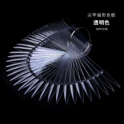 China Nail Polish Display Color Chart Fake Nails Display 50pcs Fan Shaped Nail Tips Polish Nail Polish Practice Art Tips Tips With Ring Color Card metal slot for sale