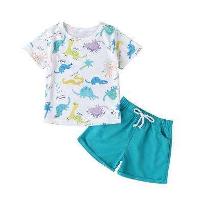 China Casual Summer Cotton Dinosaur Cartoon Pattern Kid's Clothes Set For Boy for sale