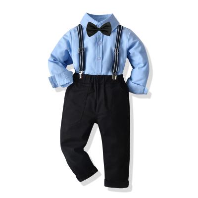 China Autumn Blue Long Sleeve Shirt and Overalls Casual Pants Clothes Set for Kids Boys for sale