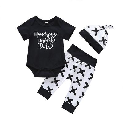 China Hot Sale Antibacterial Cotton Letter Printing Short Sleeve And Long Pants Baby Boy Clothes Set for sale