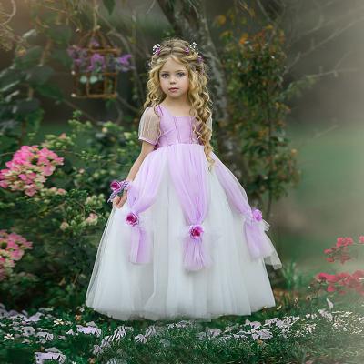 China Halloween Net Yarn Angel Dresses Flower Girls Short Sleeve Light Purple Short Sleeve Dress for sale