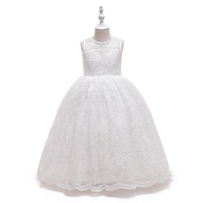 China New Design Sleeveless Embroidery Lace Kids White Sleeveless Bridesmaids Dress for sale