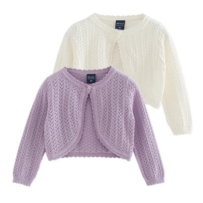 China Summer Breathable Cotton Pure Color Hollow And Breathable Cjildren Girl Knit Cardigan for sale