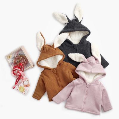 China New Cotton Breathable Pure Color Long Sleeve Winter Rabbit Look Children Girl Hooded Coat for sale