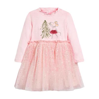 China Autumn New Cotton Breathable Spring And Pink Animal Printing Long Sleeve Kids Girl Dress for sale