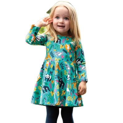 China Autumn New Green Cotton Breathable Cartoon Printing Long Sleeve Kids Girl Dresses for sale