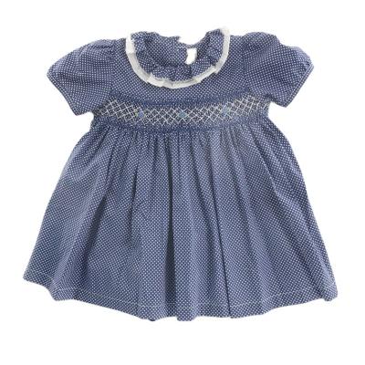 China Cotton Breathable Soft Cute Flower Printing Short Sleeve Kid Girls Smocked Dress for sale