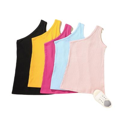 China Printing 2021 Summer Pure Color Cotton Knitted Kids Girls Sleeveless Dresses for sale